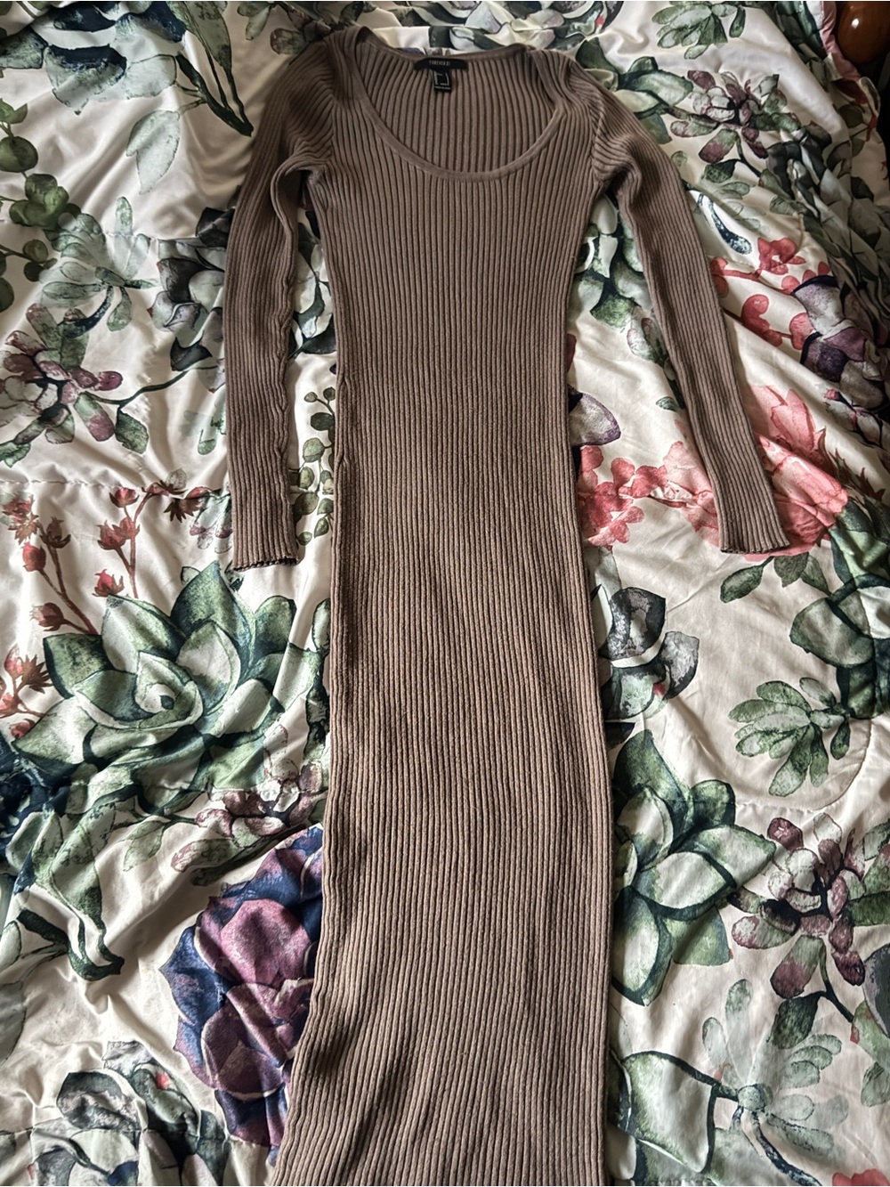 Forever Ribbed Long Sleeve Bodycon Dress - Taupe